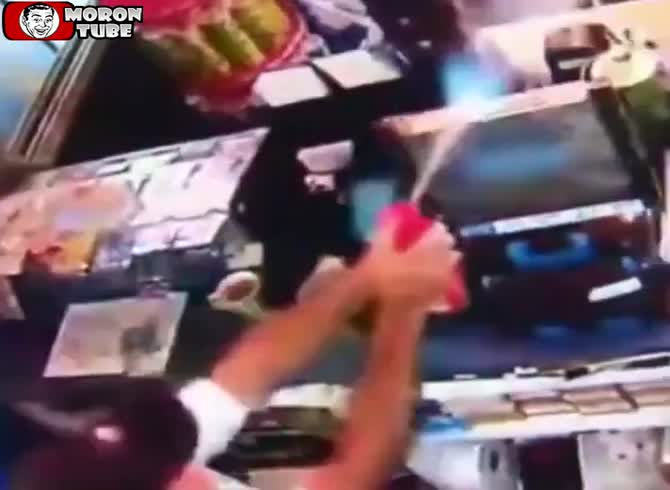 Video :This cashier has a special way of protecting his business
